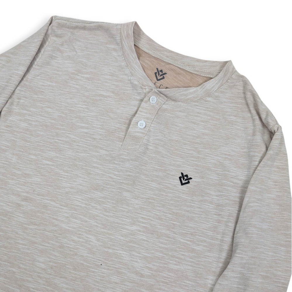 Veece Henley T Shirt Mens Small Beige Long Sleeve Space Dye Cotton Blend